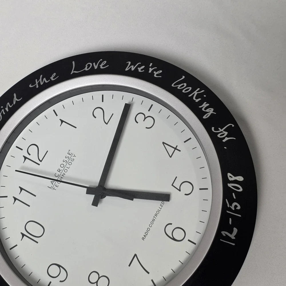 La Crosse Technology Wall Clock 10in Black Atomic WT-3102 Quote Inscribed Tested